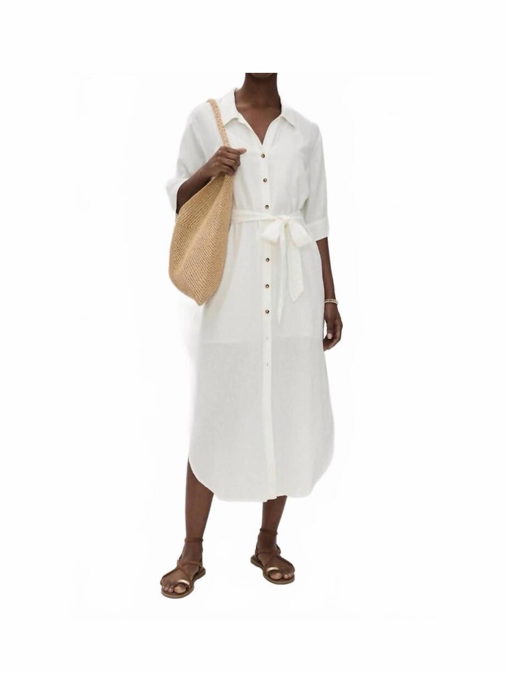 A Supply NWT White Button-Front Shirt Midi Dress with Tie Waist